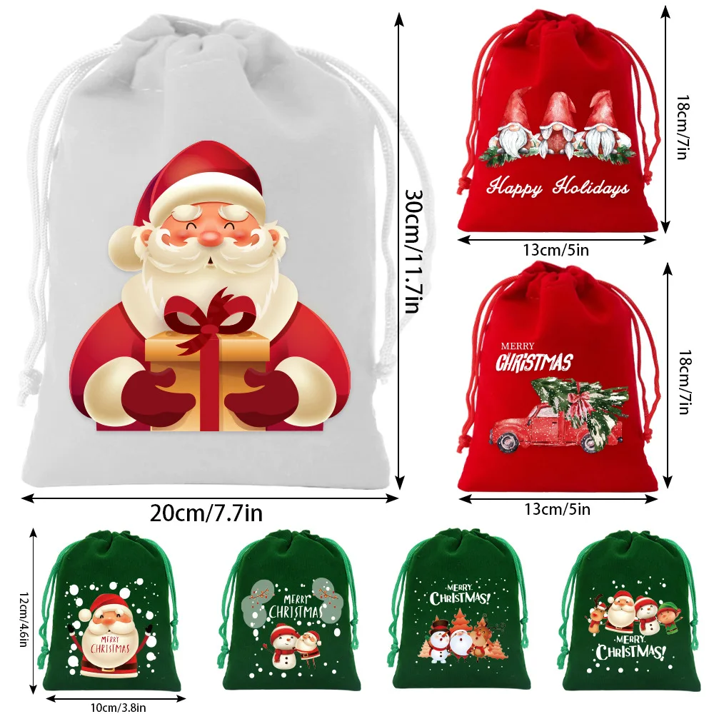 21pcs/lot Children's Candy Gift Packaging Bags Santa Claus Christmas Tree Velvet Drawstring Pouches Mixing Colors And Sizes