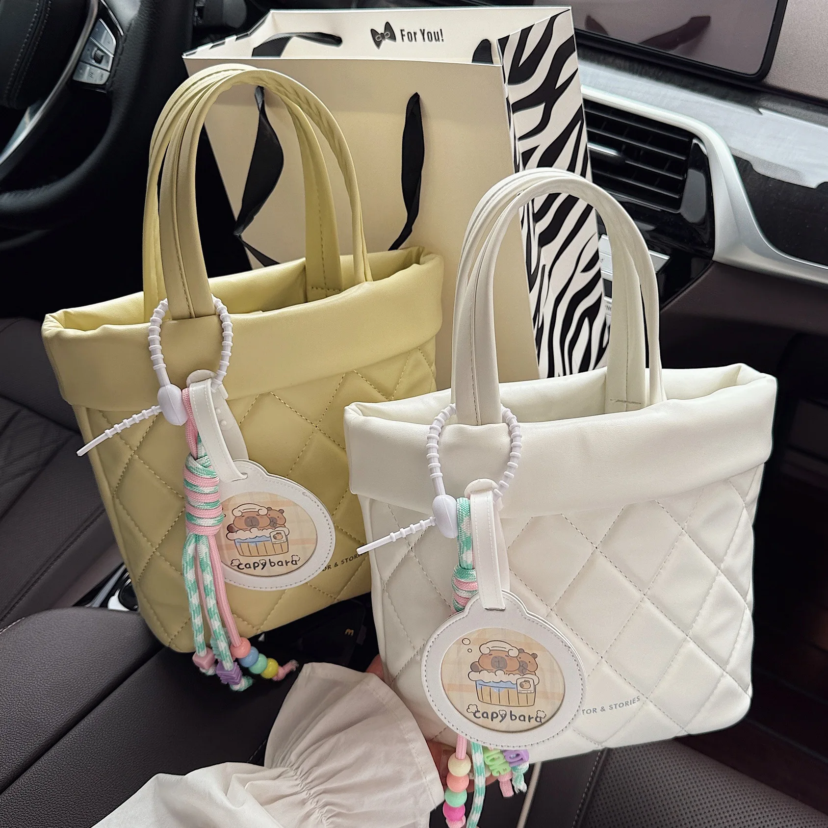 

Sweet Diamond Lattice Small Handbags Women Korean Fashion PU Leather Crossbody Bag Female Cute Tote Bags with Pendant