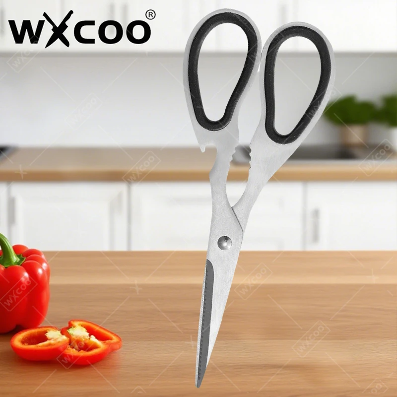 WXCOO Multifunktionale Küchenschere aus Edelstahl für scharfe Lebensmittel, Bratschere für den Haushalt, leistungsstarke Hühnerknochenschere