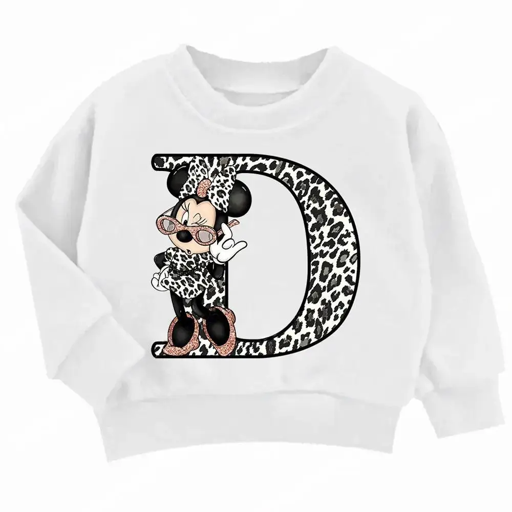 Children Disney Minnie Hoodie Letter A B C D Kid Casual Clothes O-neck Pullover Little Baby Kawaii Cartoons Boy Girl Sweatshirts