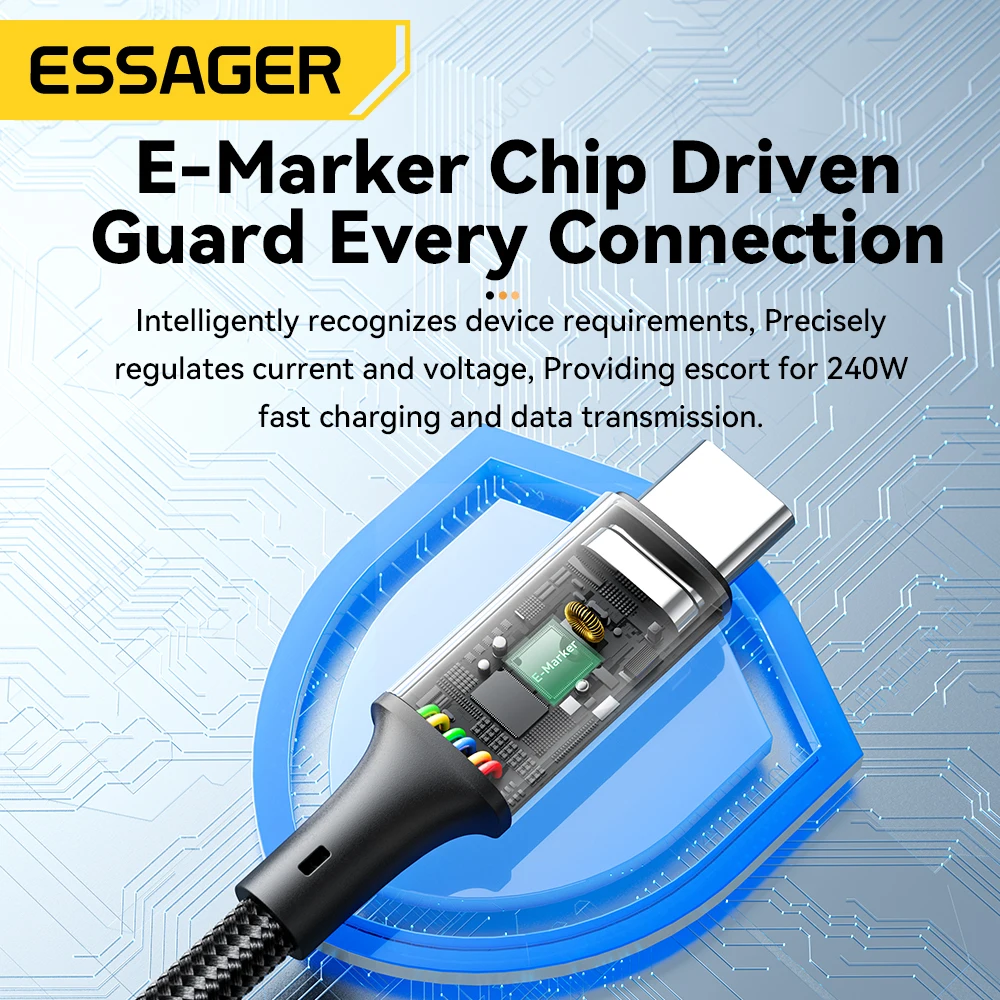 Essager 240W kabel USB typu C do USB C dla iPhone 15 Macbook Huawei Samsung Galaxy S24 PD szybka ładowarka 5A kabel USB C — zdjęcie produktu 4