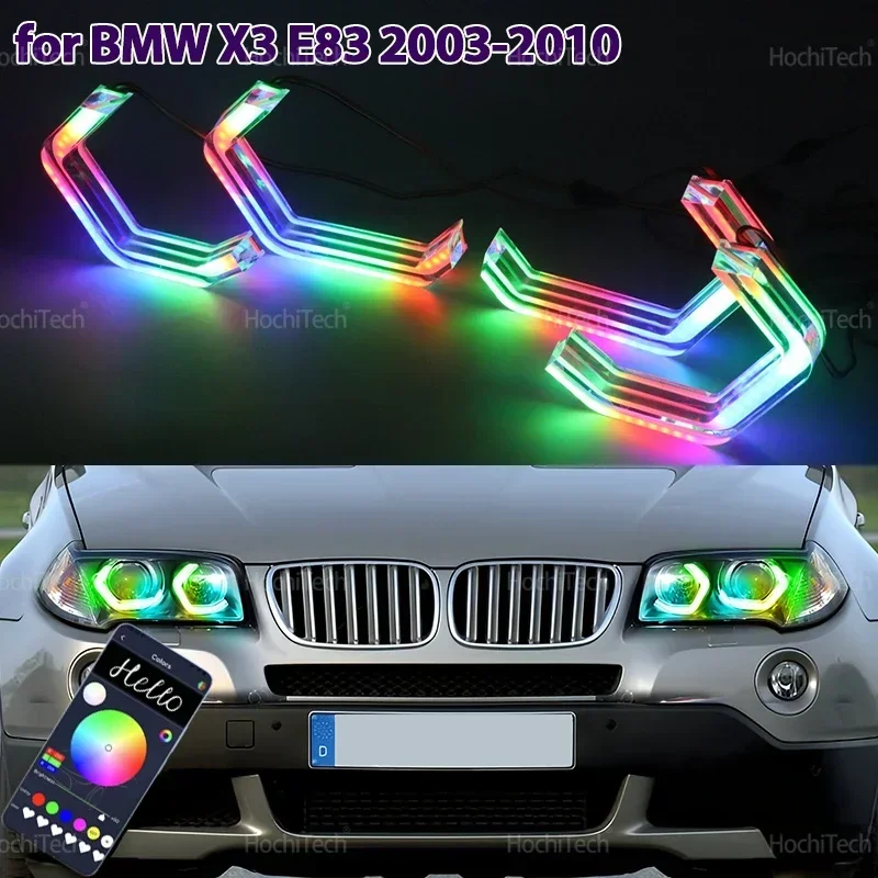 For BMW X3 E83 2003-2010 Playable Multi Colors M4 Style Light LED Angel Eyes Rings Kit with APP Control Turn Signal DRL