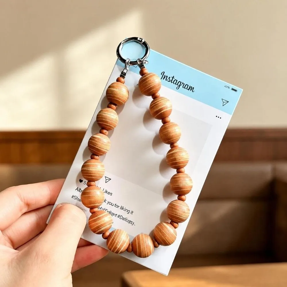 Stylish Glitter Mobile Phone Lanyard Striped Bead Handmade Colorful Bead Keychain Detachable Bag Pendant for Women Girls