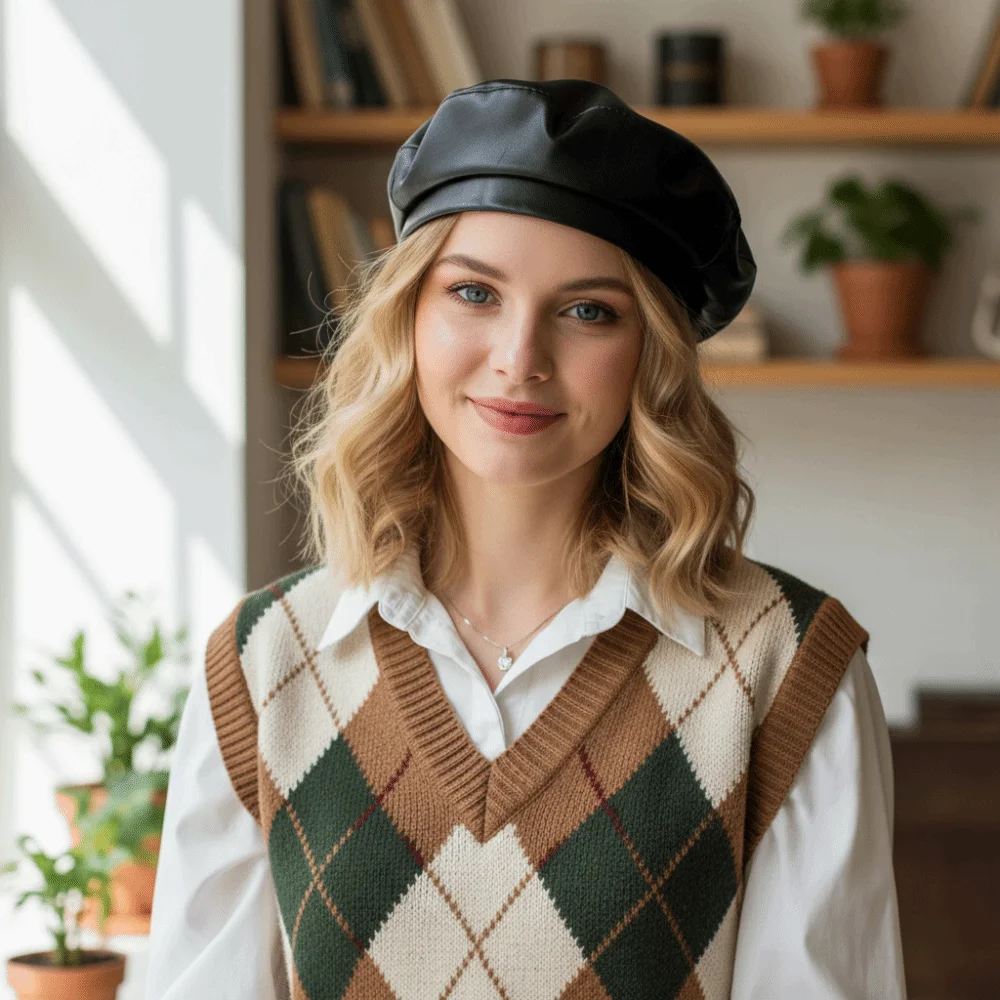 أزياء الصلبة اللون بو القبعات الرجعية النمط البريطاني شقة أعلى الكورية Y2K الرسام قبعة السفر #4