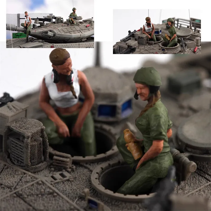 

1:72 окрашенная модель из смолы, 2 шт., израильская бронированная женская танка, водителя, солдаты для Mekava, аксессуары для сцены «сделай сам», экшн-фигурка, дисплей