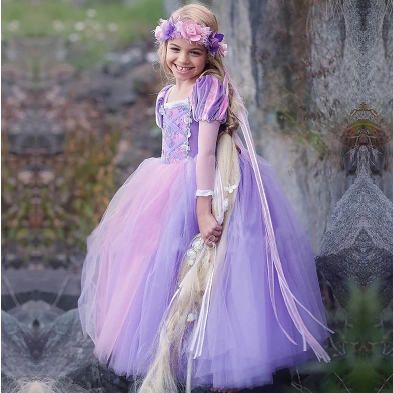 Long Sleeve Girls Christmas Dress Princess Dress up Halloween Party Gown Cartoon Character Cosplay Costume for Kids Children