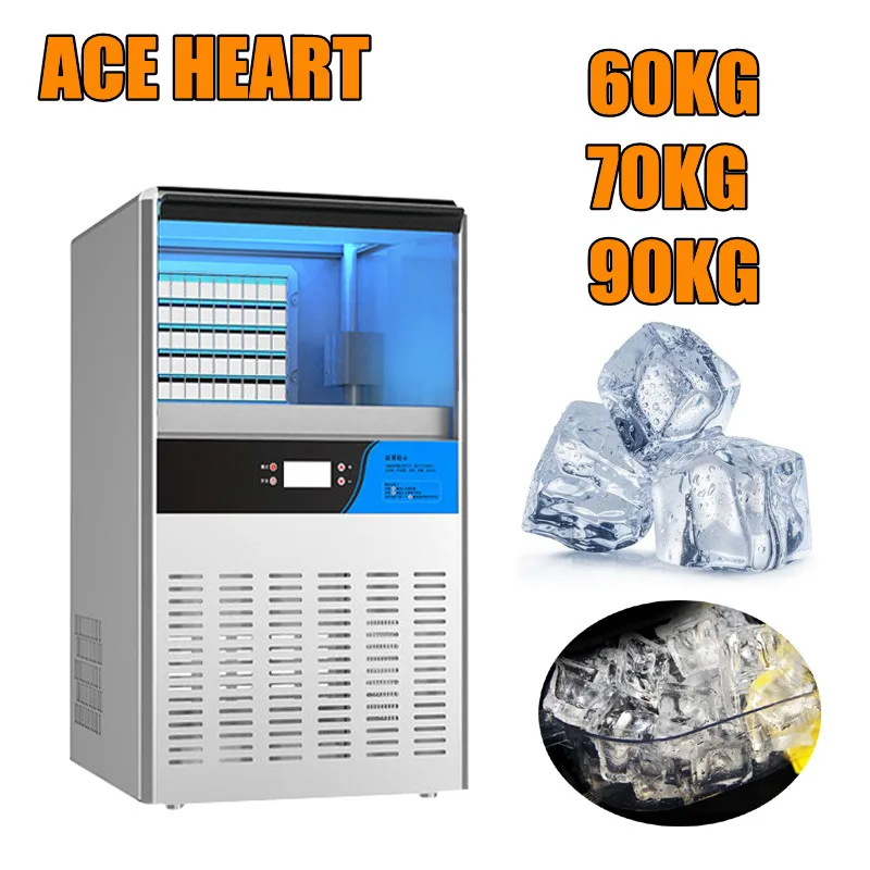 

Commercial Cube Ice Maker 60/70/90 KG/24H Freestanding Auto Clear Liquid Freezer Ice Generator Machine