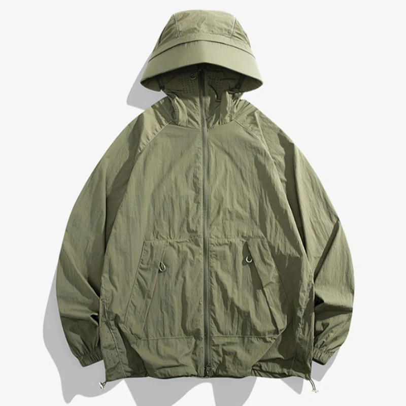 Outdoor Sun Protection Hooded Jackets Men's Windbreaker Spring Summer UV Jacket Loose Oversized Fishing Sunscreen Skin Coats Man