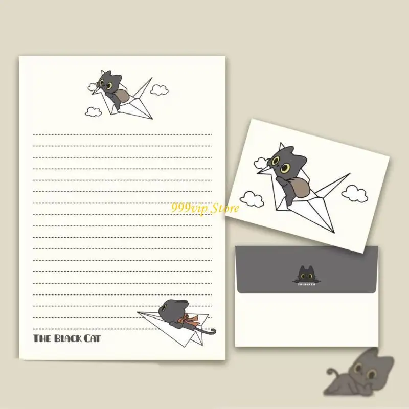 C90C 1 set Little Black Cats Letter Paper con carta da cartolet set buste con buste bella carta da scrittura