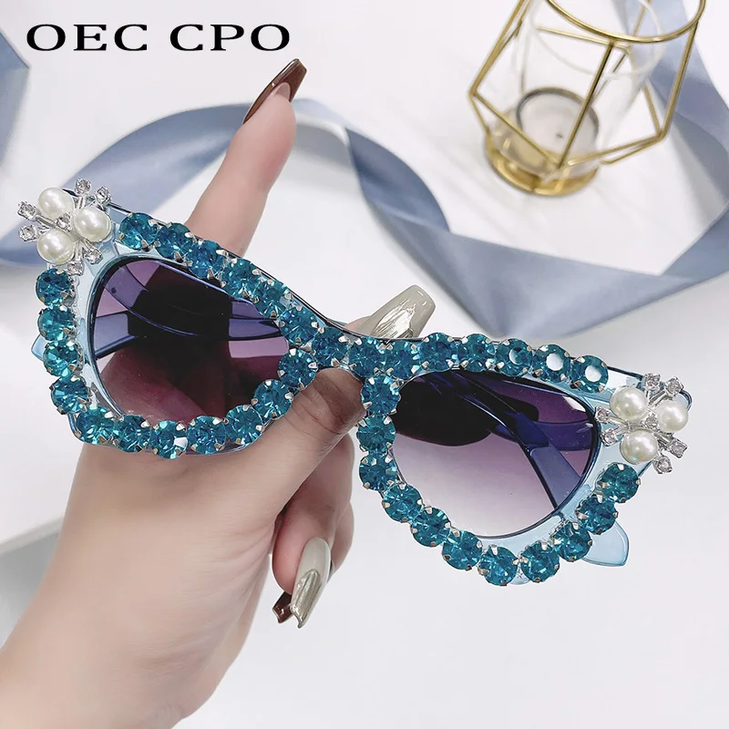 New Cat Eye Diamond Sunglasses Goggle for Women Luxury Brand Rhinestone Sun Glasses Female Punk Party Shades Eyewear Oculo UV400