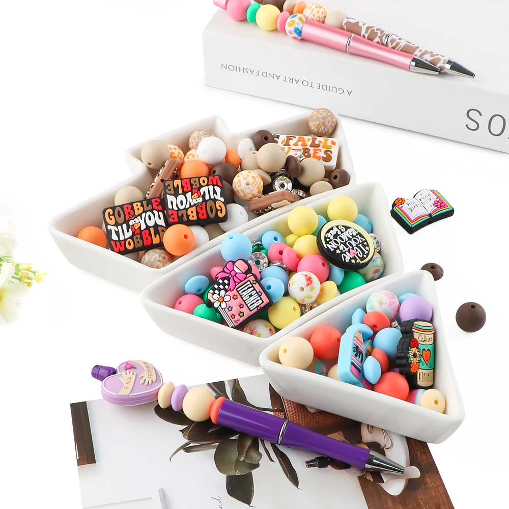 116 unids/bolsa, nuevas cuentas focales de silicona de dibujos animados, kits de cuentas sueltas de lentejas redondas impresas, bolígrafo DIY, llavero, pulsera, accesorios de joyería