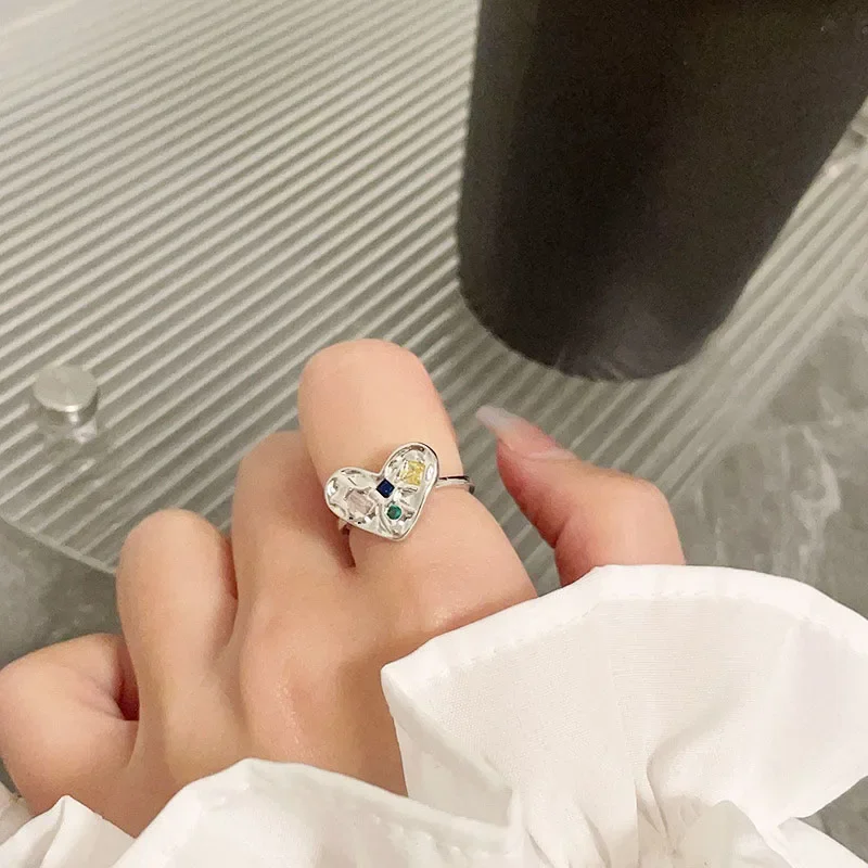 

925 Sterling Silver Butterfly Love Colored Zircon Ring for Women Girls Korean Sweet Irregular Jewelry Girls Gift Dropshipping