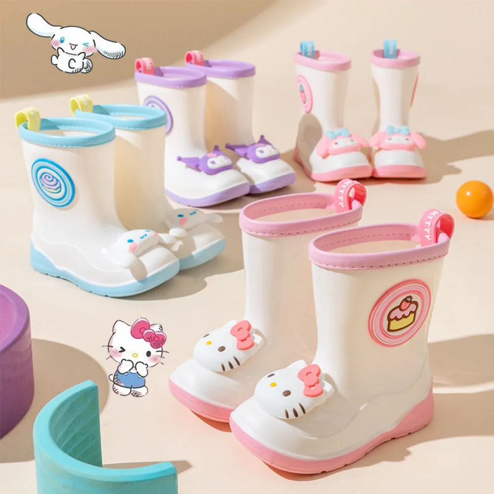 Cartoon Sanrio Kids Rain Boots Hello Kittys Mymelody Kuromi Cinnamoroll Kawaii Anime Middle Boots Anti Slip Rain Shoes Soft Gift