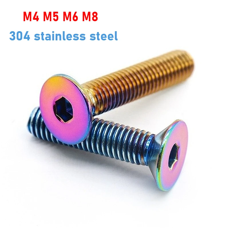 3/5pcs M4 M5 M6 M8 304 Stainless steel with Rainbow flat head hex socket countersunk head screw for Bike motorcycle