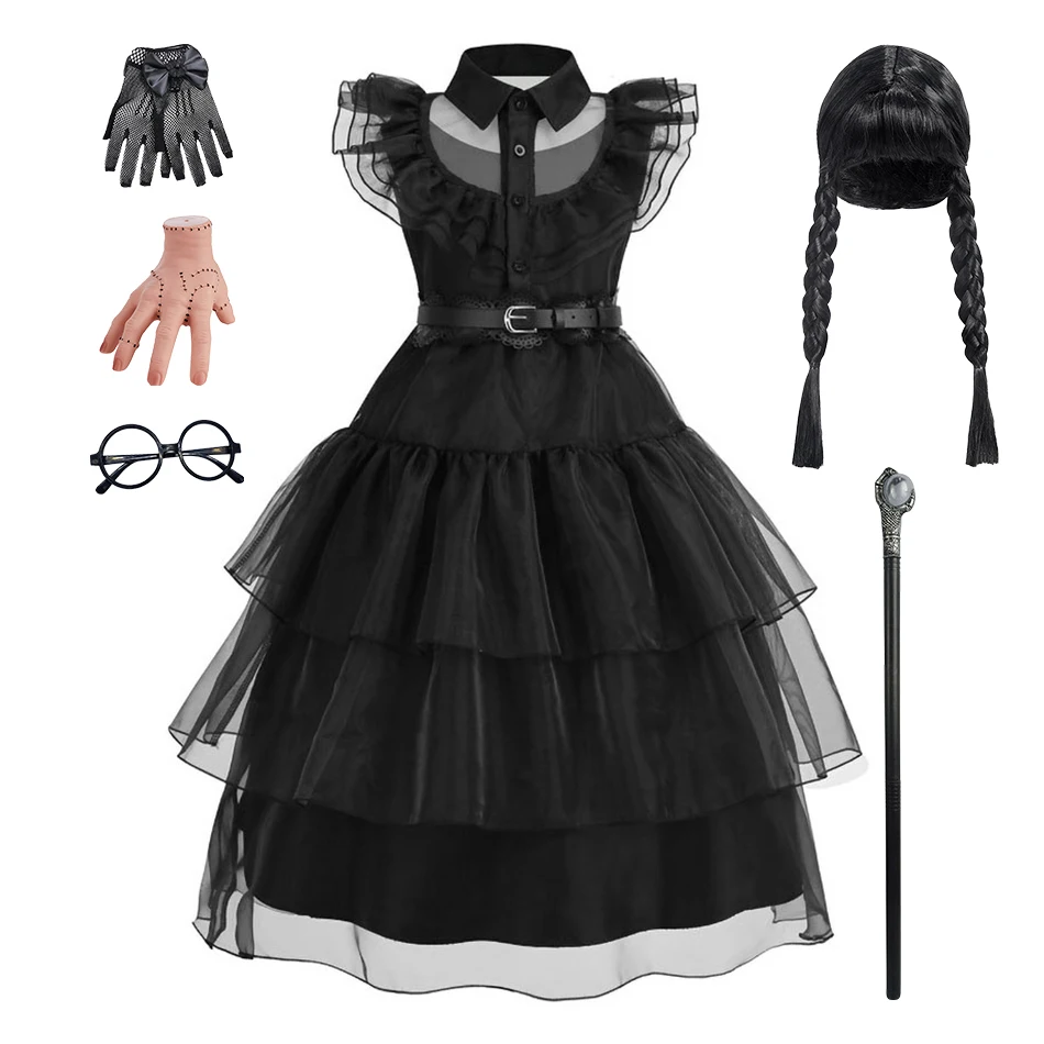 Vestidos de princesa familiares para niñas de Halloween, traje de Navidad para niños, fiesta de Carnaval, disfraces de Cosplay Addams, ropa de vestir para niños