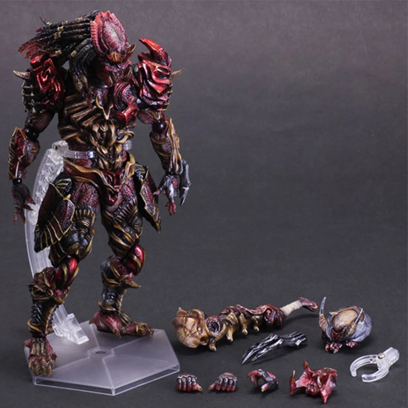 

28cm Play Arts Alien VS Predator Scar Predator Action Figure Model Ornament Joint Movable Horror Toy Children Christmas Present