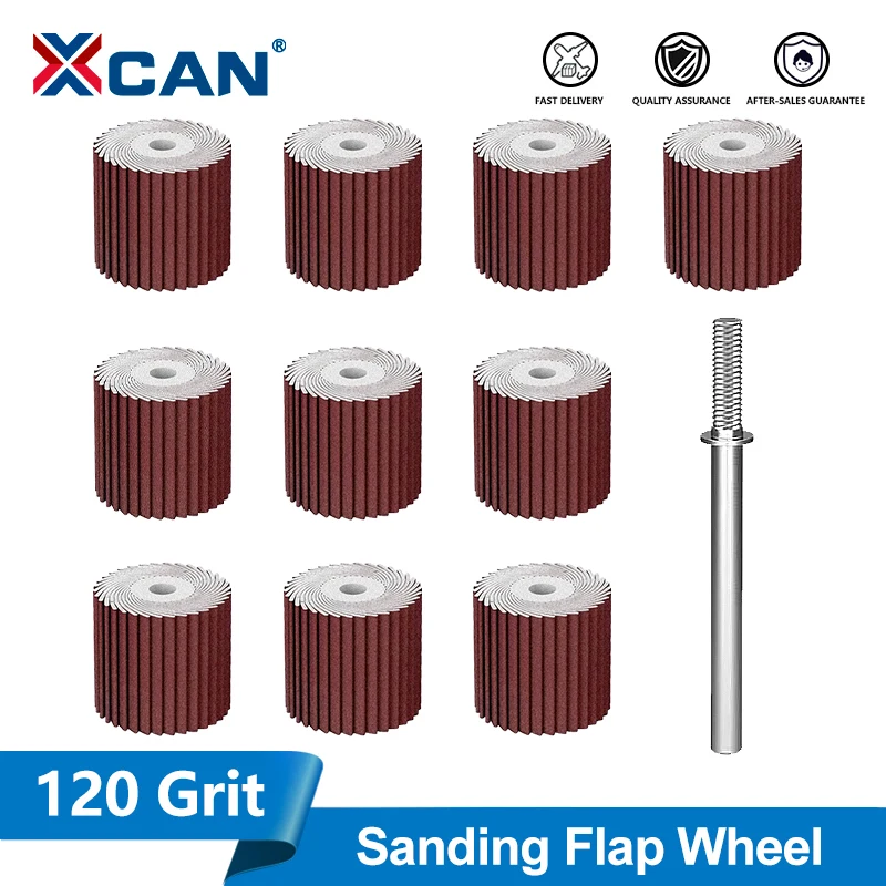 

XCAN 11pcs Sanding Flap Set 120 Grit Shutter Polishing Wheel Grinding Wheel 3mm Shank Mandrel for Dremel Rotary Abrasive Tools