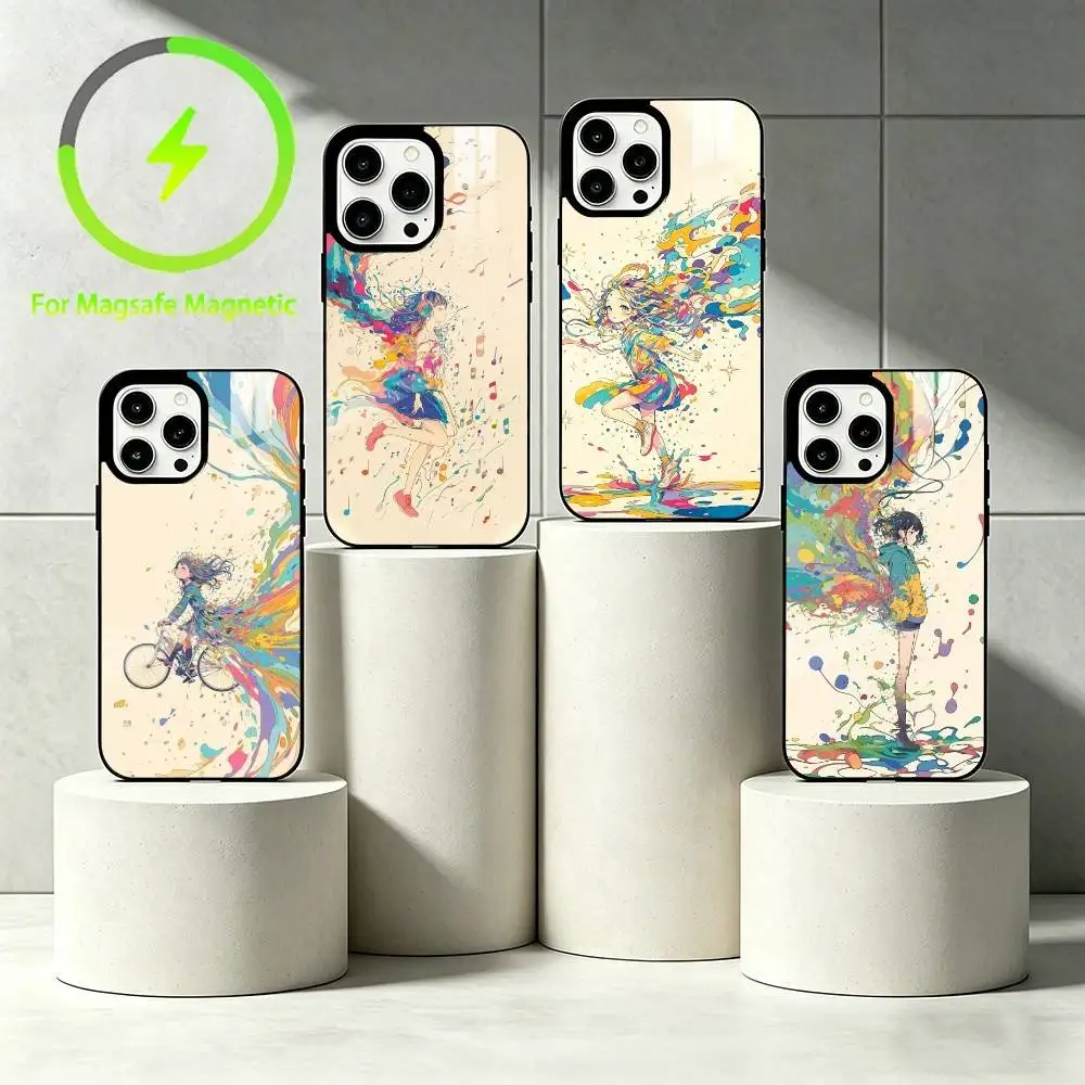 

Colored girl Phone Case For Mirror wireless magnetic coverIPhone 17 16 15 14 13 12 11 Air Plus Shockproof and scratch-proof