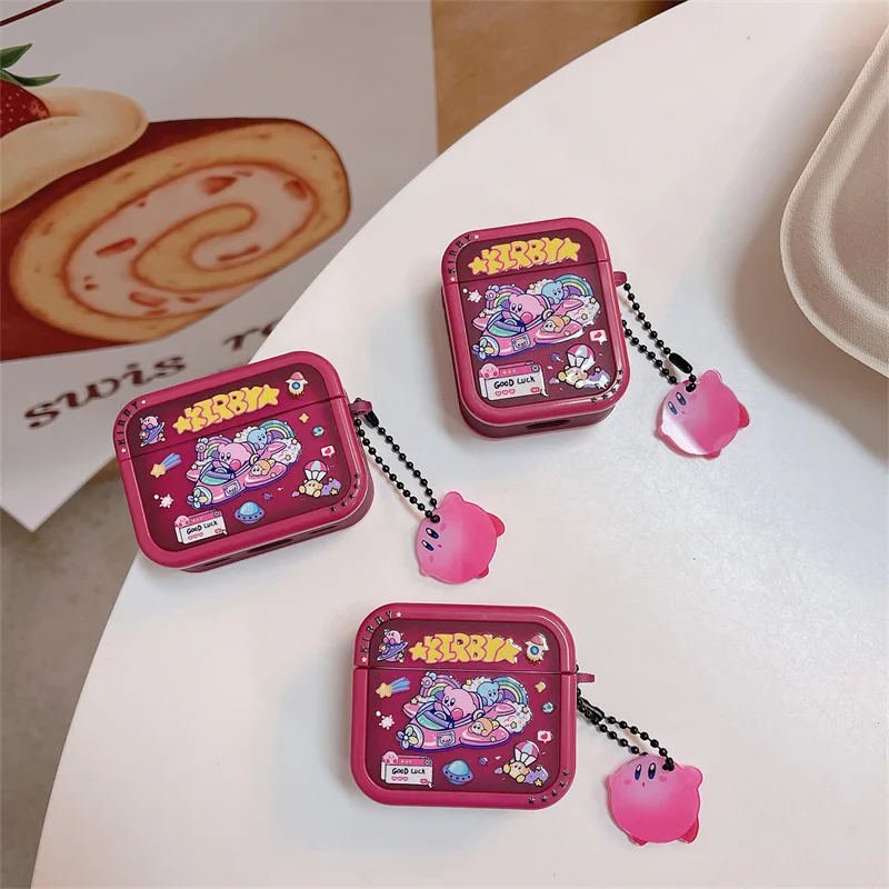 Cartoon Kirby Case for Airpods 3 2 1 Pro Pro2 Earphone Protective Case for Apple Airpods Pro2 Decorative Shells with Pendant