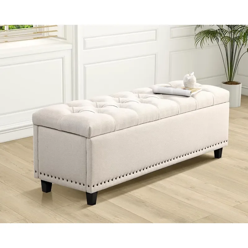 51 inch Ottoman Storage Benches 30 Gallons End of Bed Storage Bench Large Rectangular Ottoman Button Tufted Ottoman with