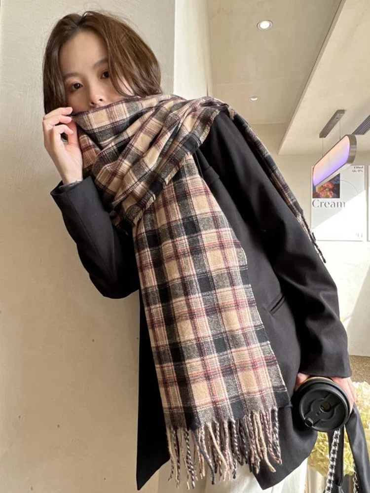 Women Imitation Cashmere Scarf Autumn Winter Vintage Checker Scarfs Women\'s Winter High Quality Warm Windproof Shawl Neck Шарф