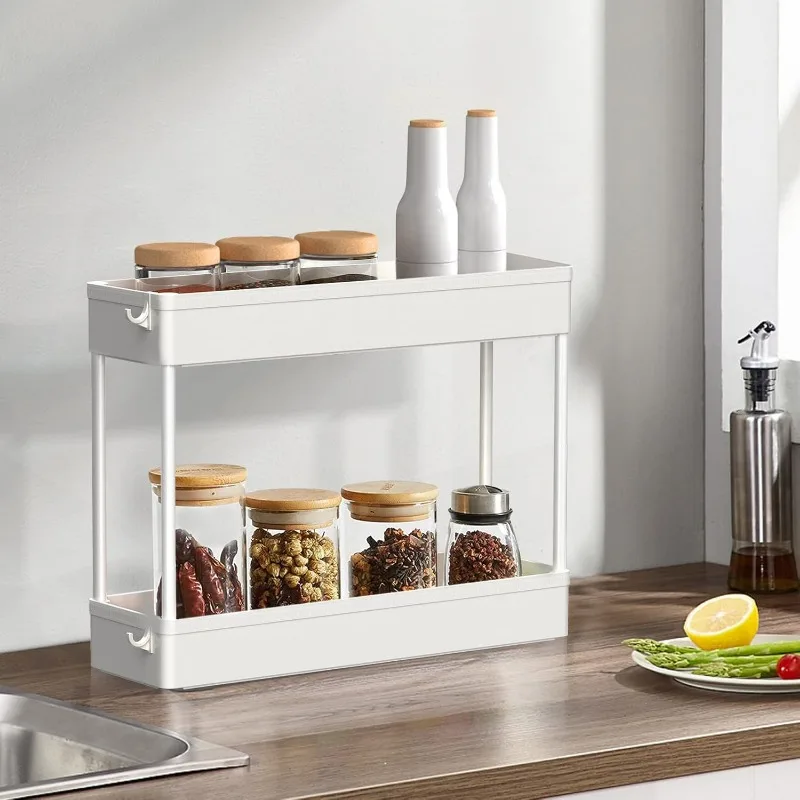 Slim Storage Cart 4 Tier,Bathroom Storage Organizer Rolling Utility Cart, Mobile Shelving Unit Slide Out Storage Cart for Office