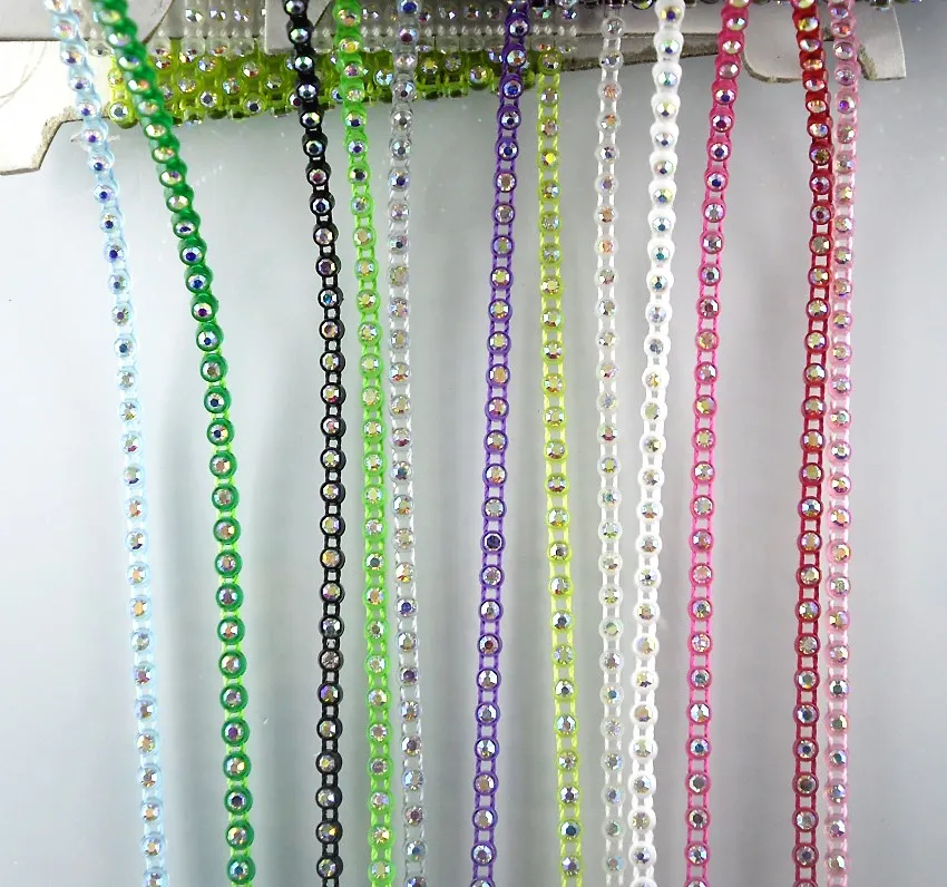 SS6 A grade AB crystal glass stones 2mm rhinestones plastic cup garment shoes wedding decorations banding trims chain 10yards