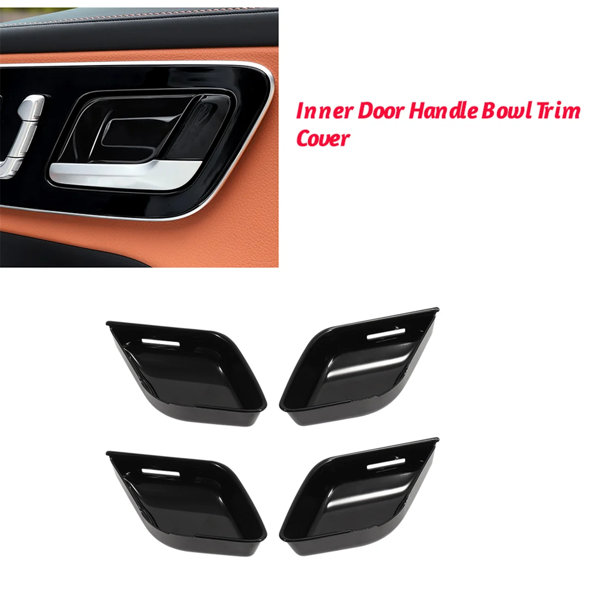 4Pcs Black Inner Door Handle Bowl Cover Trim for Mercedes Benz C E W214 S W223 GLC EQE EQS-Class 2021-2024 Door Bowl