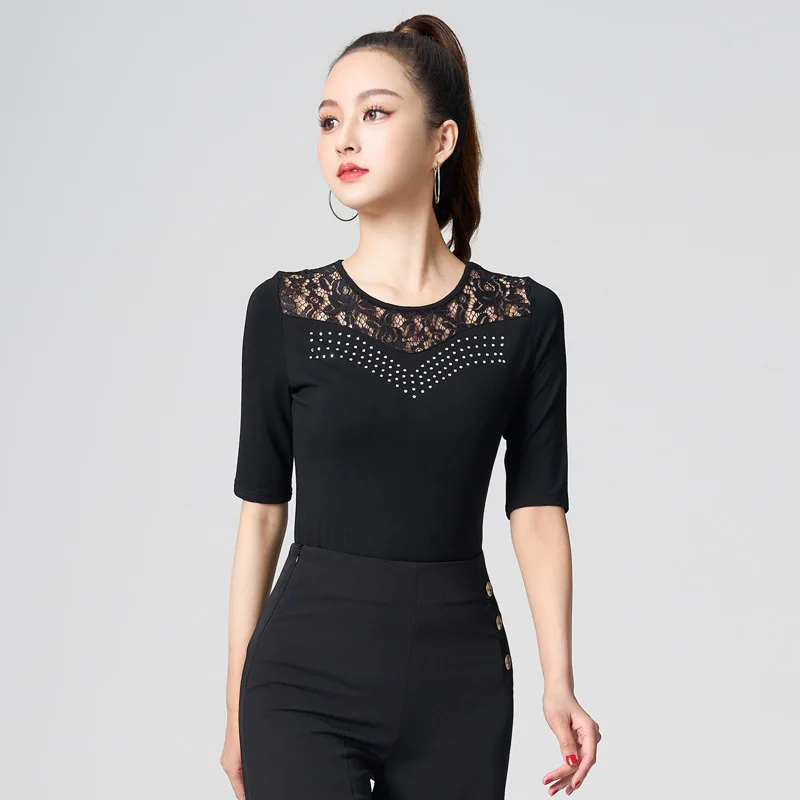 Latin Dance Practice Costumes Lady National Standard Dance Dress Top Femaletop Women Sexy Lace Dance Performance Training Wear