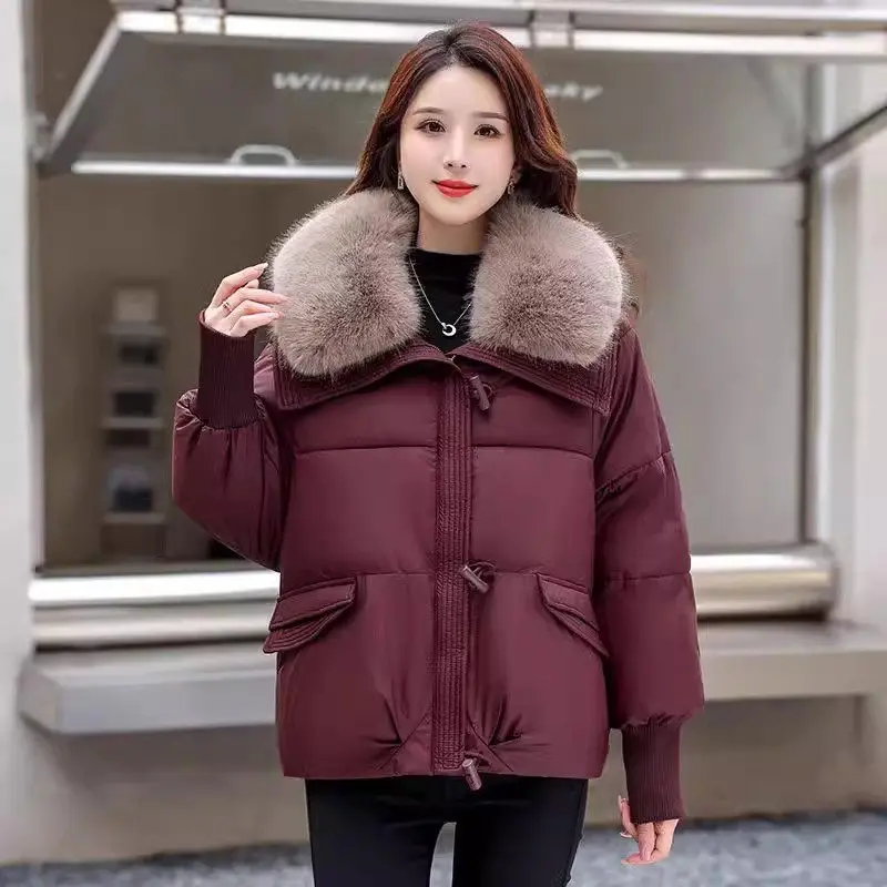 Fashionable Women\'s Clothing Autumn And Winter 2024 New Design Thick Fur Collar Down Cotton Jacket Warmth Trend Outwear A006