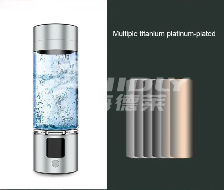 Custom Smart Lu/xury Portable 280Ml Alkaline H/ydrogen Generator Water Glass Bottle 6000 Ppb Spe/Pem Hy/drogen Water Bottle