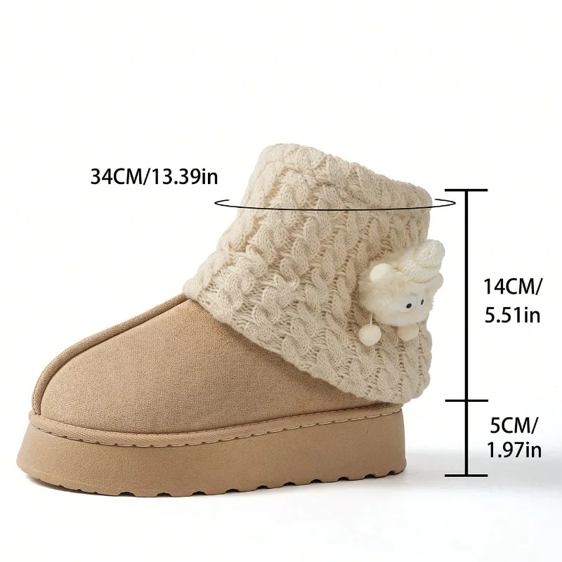 الشتاء لطيف الدافئة سميكة وحيد مريحة الأحذية النسائية أفخم بطانة أنبوب قصير سليم جورب محبوك الثلوج الأحذية #6