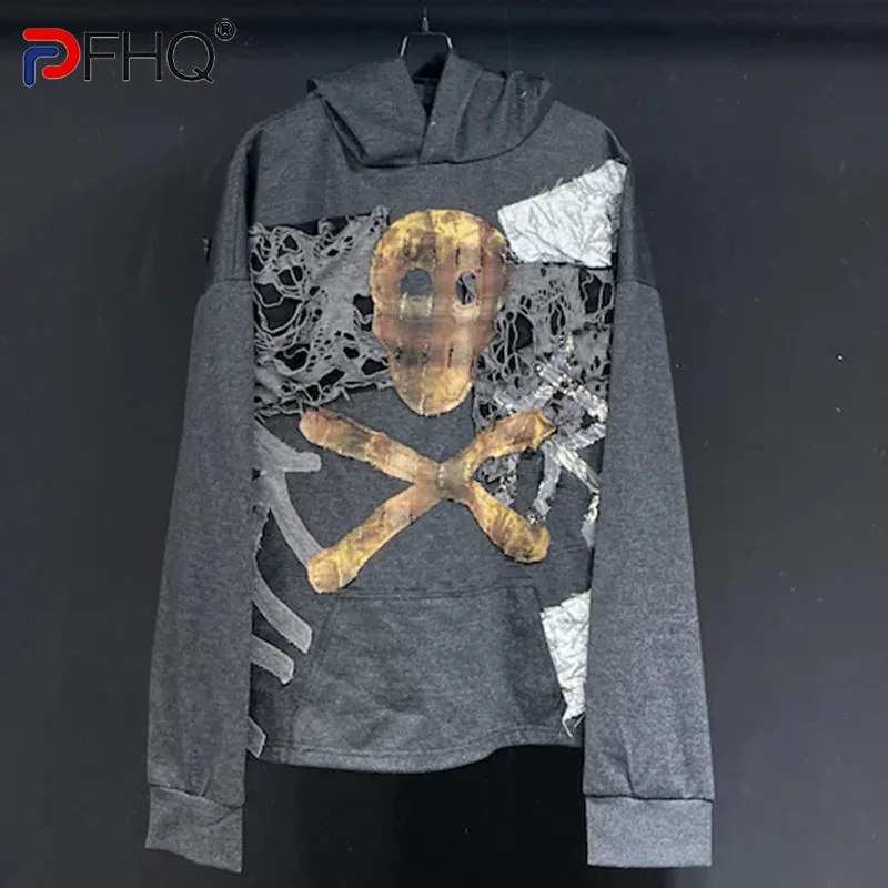 PFHQ Men's Hooded Sweater Patch Top Fashion Art Original Darkwear Worn Out Comfortable Avant-garde Male Coat Autumn New 21Z4810