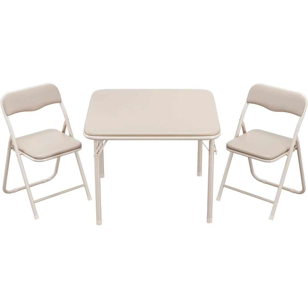 

3-Piece Folding Kids Table and Chairs Set with Upholstered Cushion, for Daycare Classroom Use, Beige