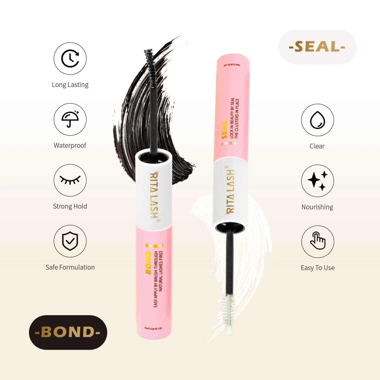 RITALASH 12ML Lash Bond & Overnight Sealer for Lash Clusters DIY Lash Extension Glue Lash Overnighter Black Lash Sealant 2 in 1