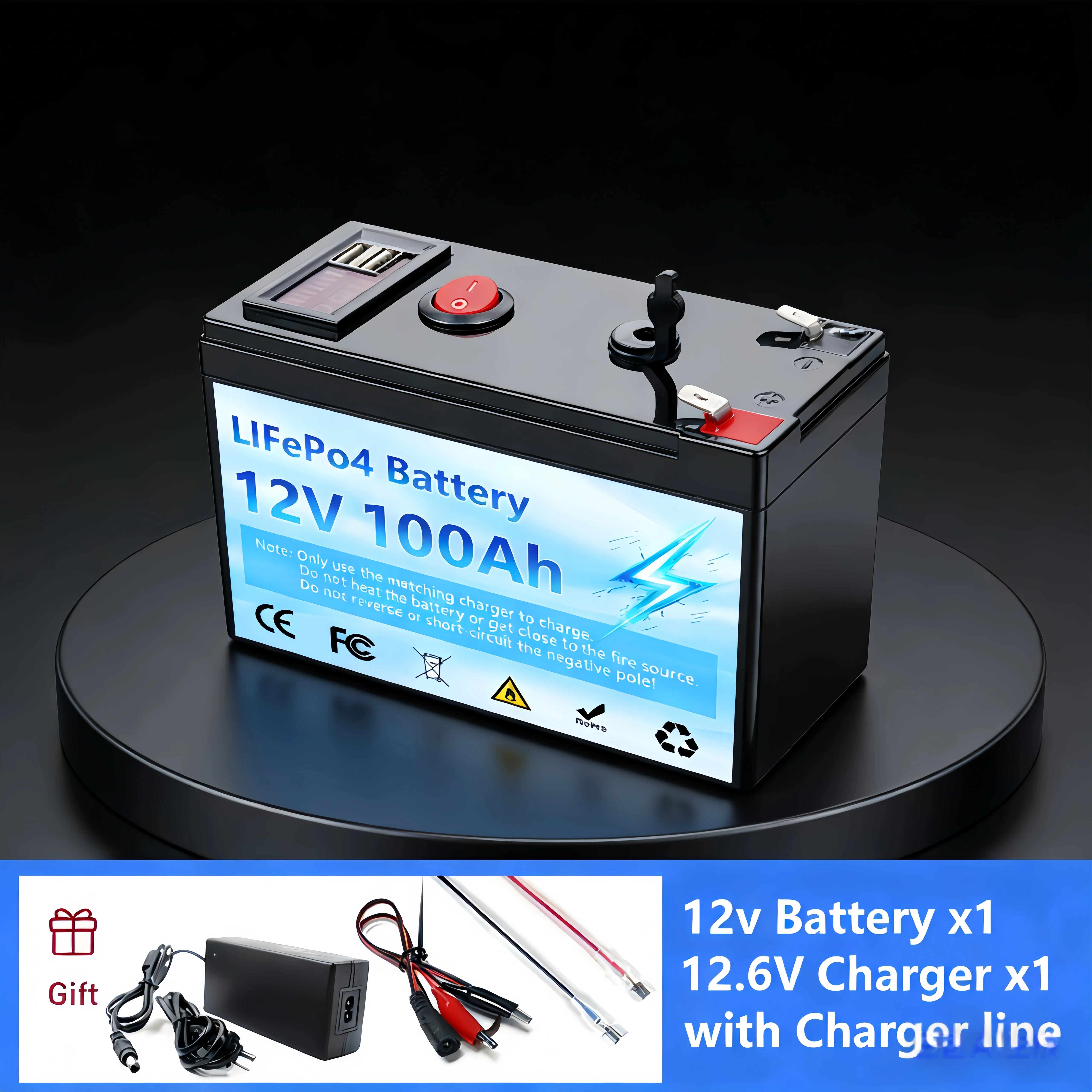 

12V 100Ah LiFePO4 Deep Cycle Battery 30A BMS 6000+ Cycles Solar RV Boat Power