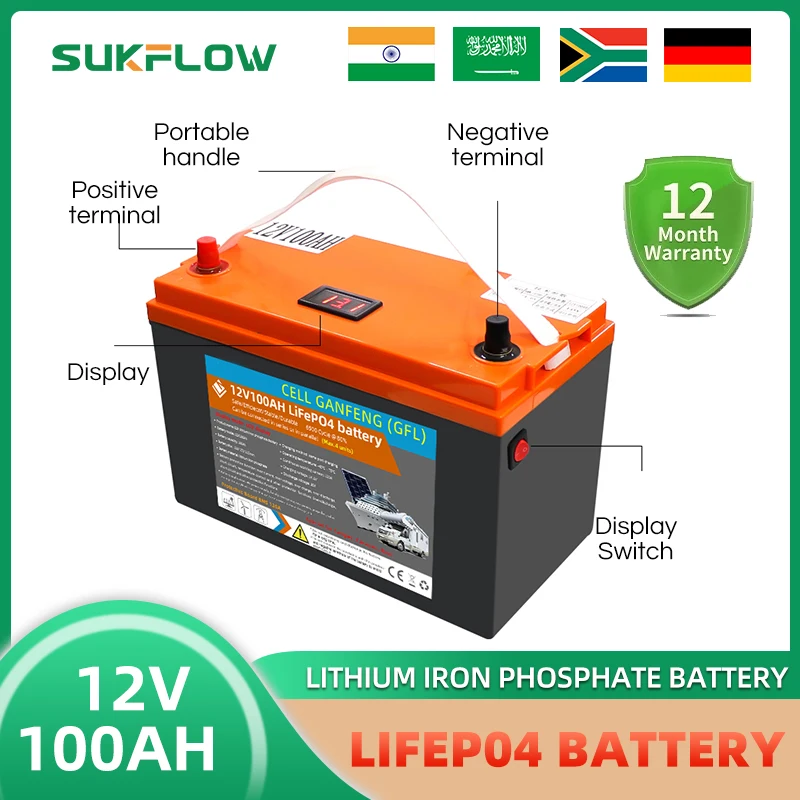 Oranje Suk12v100ah Elektrische Motorfiets Lifepo4 Boten 1280wh Elektrische Voertuigen