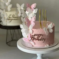 Double Butterfly Cake Topper Beautiful Happy Birthday Wedding Anniversaire Princesse Cupcake Party Baby Shower Cake Baking Decor
