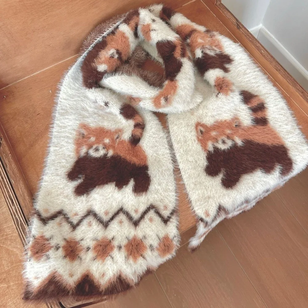 جديد لينة الشتاء وشاح القط أسود أبيض المنك وشاح من الصوف فو فرو المنك الدافئة شال التفاف النساء #4