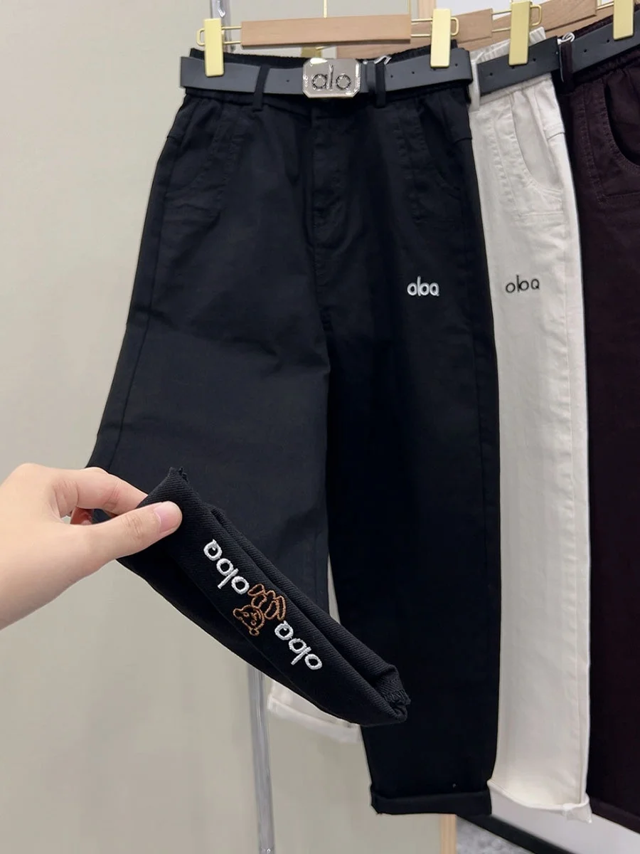 

Женские хлопковые брюки-шаровары Bla Waed: повседневные, свободного кроя, с высокой талией, на молнии, удобные, дышащие, осенние, новые джинсы