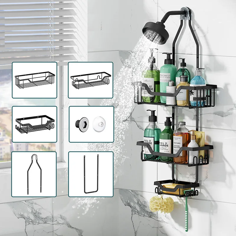 

Полка для ванной комнаты, подвесная полка для душевой лейки, металлический 3-уровневый органайзер для туалетных принадлежностей с держателем для мыла, полка для хранения в ванной комнате