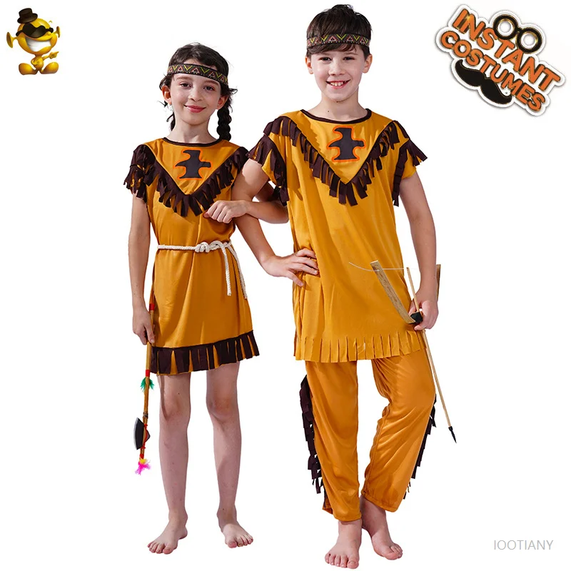 

Indian Girl Halloween Role-playing Costume Aboriginal Costume Indian Barbarian Children's Costume Hunter Native Primitive Suit