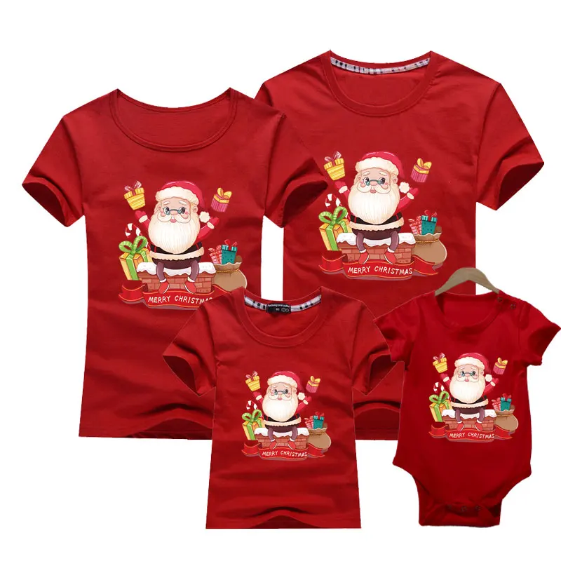 Christmas Adult Kids T-shirt Short Sleeve Cotton Cartoon Print Father Mother Son Daughter Clothes Family Matching Outfits