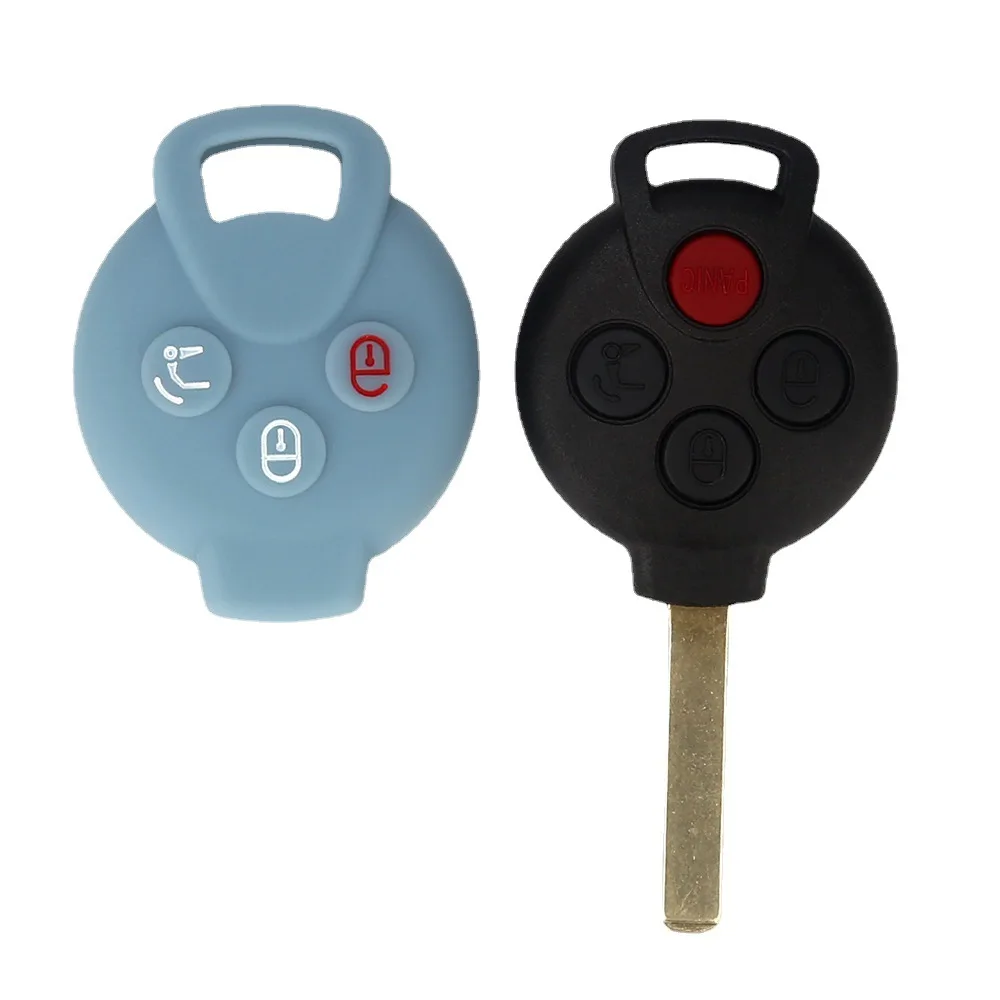 

For Mercedes-Benz Smart Straight 3-button Silicone Key Cover Soft Rubber Key Bag Smart Car Anti-theft Device Protective Cover