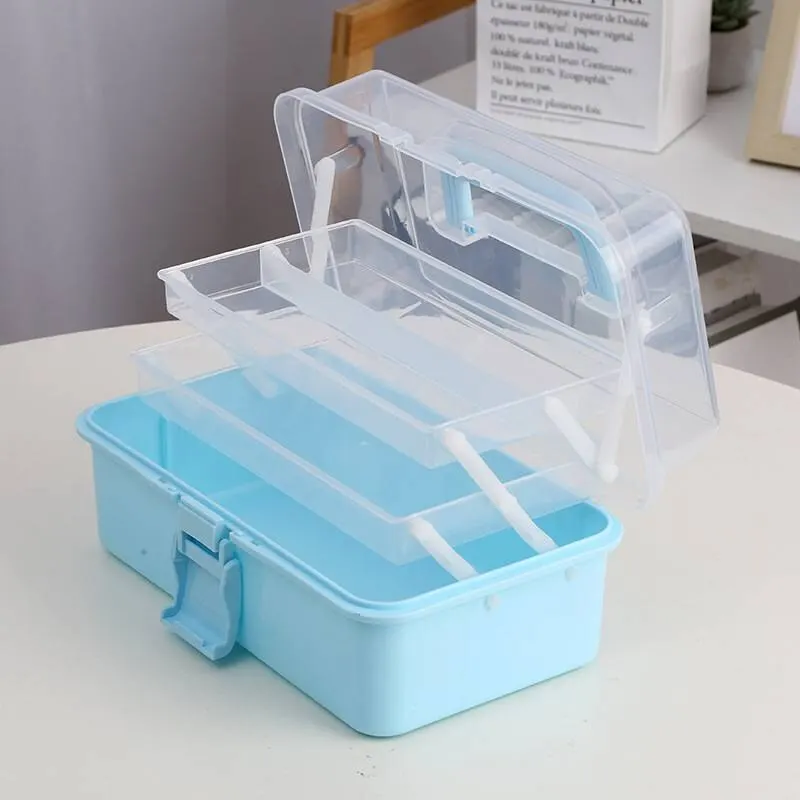 Three-layer Transparent Plastic Craft Storage Box, Sewing Storage Box, Folding Tool Box, Art Student Miscellaneous Storage Box