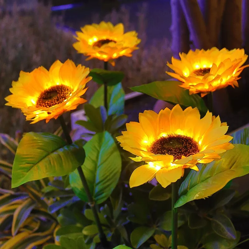 3 Heads 1 Head Solar Simulation Sunflower LED Lights Garden Yard Lawn Night Lights Landscape Lamp Decor Christmas Flower Light