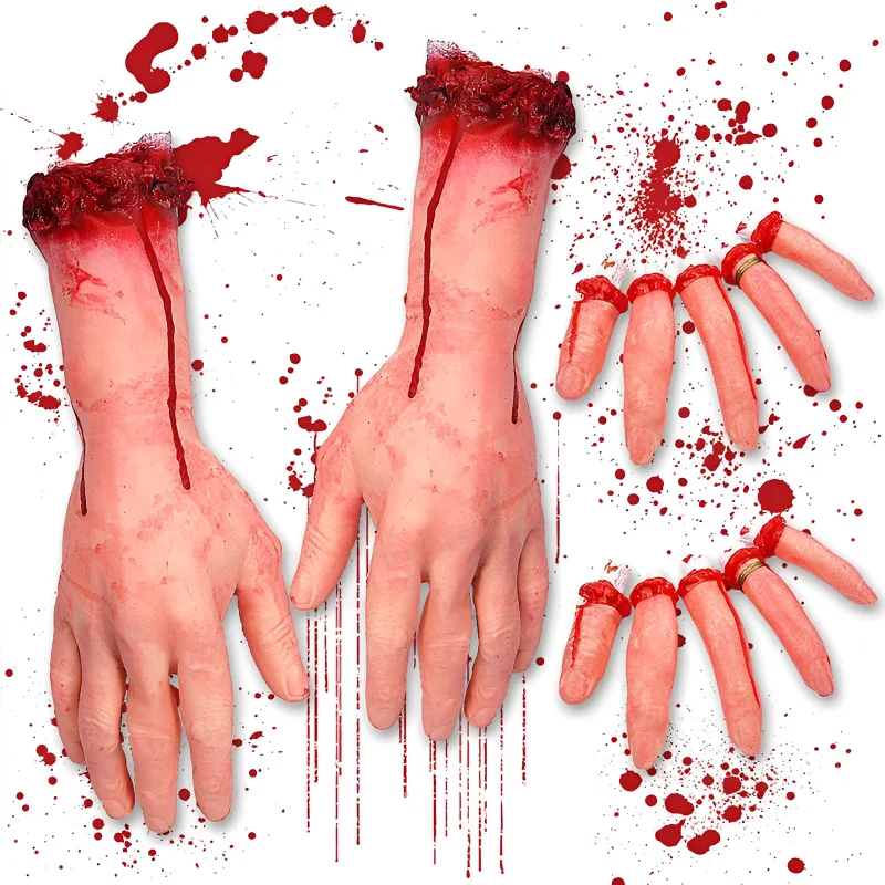 Halloween Horror Arm Hand Cut Off Bloody Horror Fake Latex Life Size Arm Hand Scary Halloween Prop Haunted House Party Decor