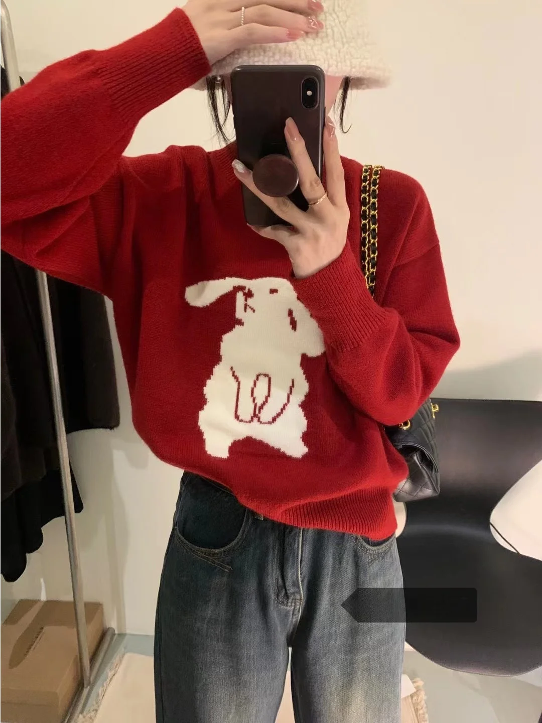 

Red Soft Cozy Women's Knitted Sweater Jaet Spring Loose Outerwear round Ne Pullover Faionable Long Sve Top