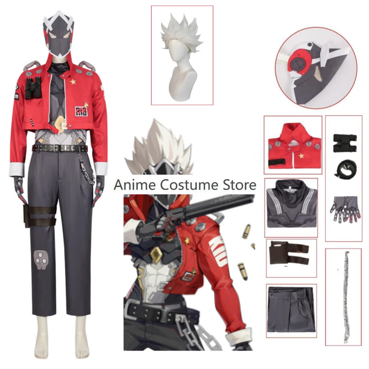 Game Zenless Zone Zero Cosplay Billy the Kid Cosplay Costume Wig Mask Full Set Halloween Christmas Party Costume Men's Suits