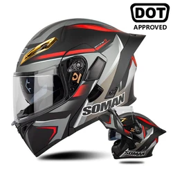 Full Face Helmet for Men Four Seasons Motorcycle Helmet Double Visor Flip up Helmet DOT Approved Cascos Moto Casque